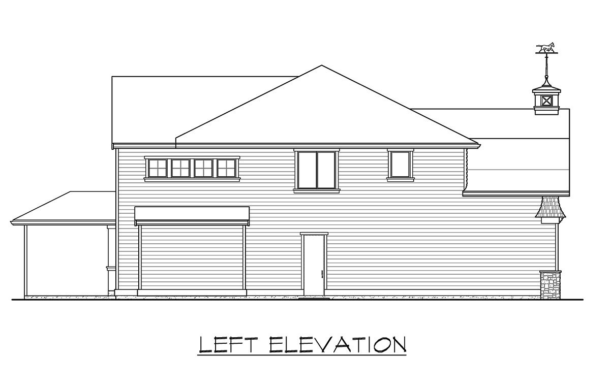 左立面的两层四卧室斜撑式住宅草图。