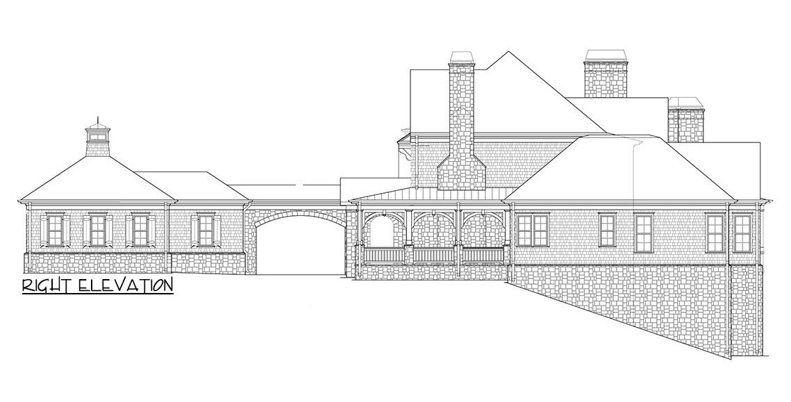 这是一栋两层四卧室的木瓦风格住宅的右立面草图。