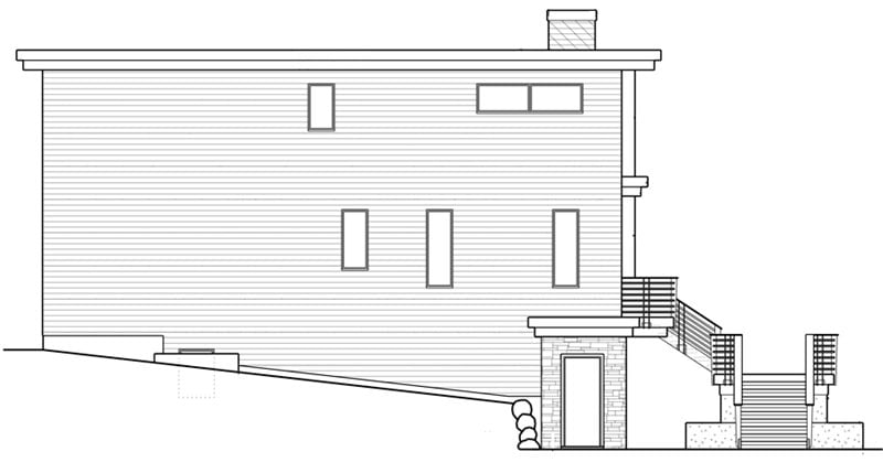 两层5卧室的现代住宅的侧立面草图。