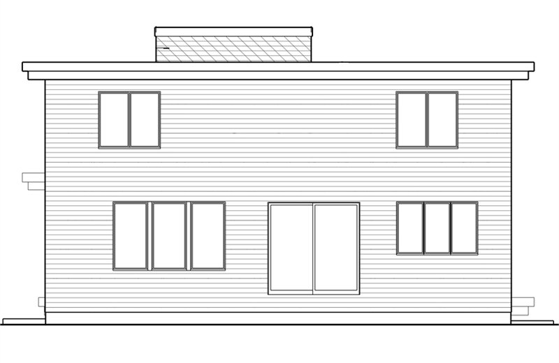 两层5卧室的现代住宅的后立面草图。