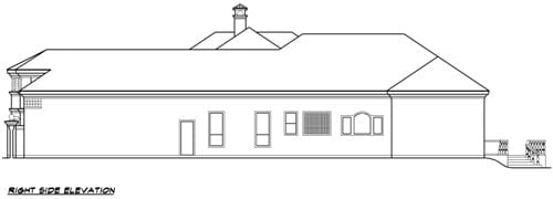 两层四卧室的Vaquero地中海住宅的右立面草图。