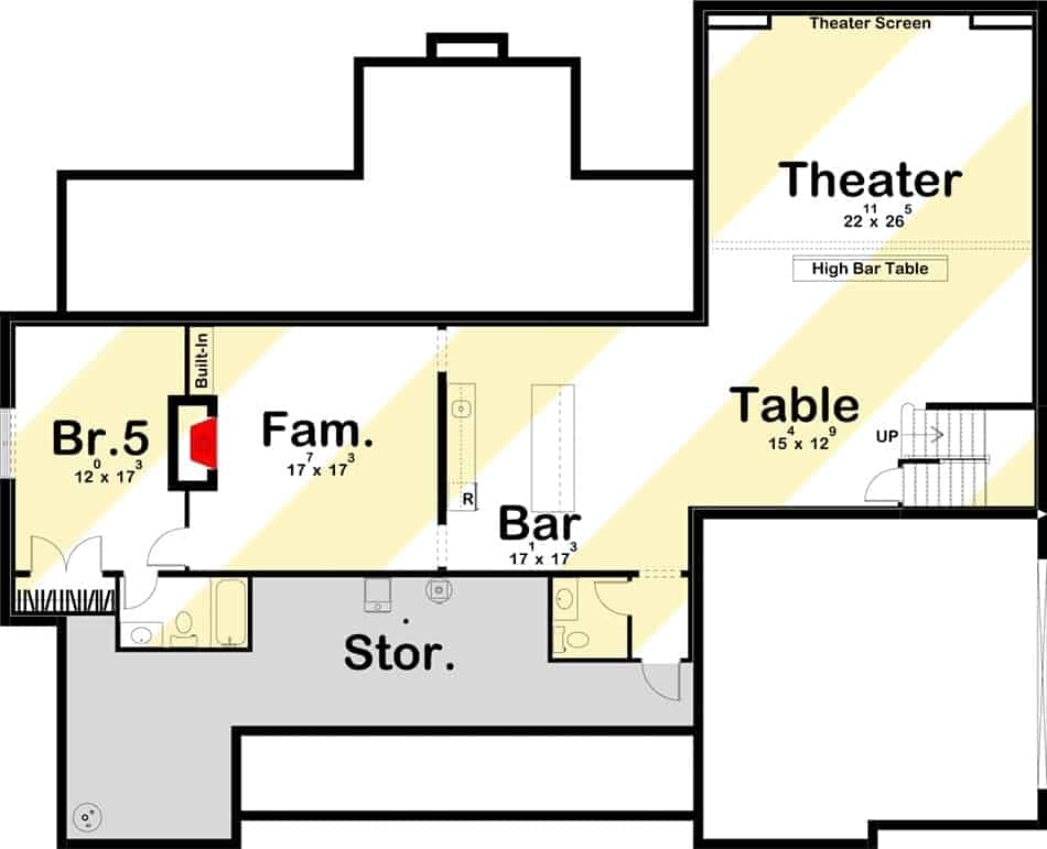 楼层较低，设有客房、家庭娱乐室、家庭影院和酒吧。