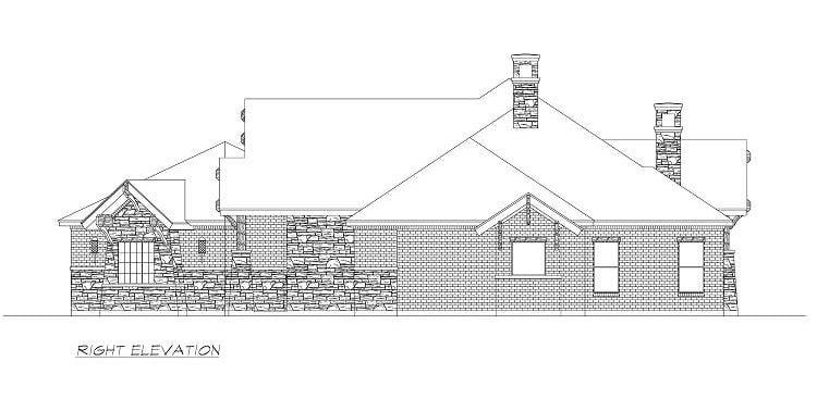 钱德勒斯湖工匠住宅的单层四卧室的右立面草图。