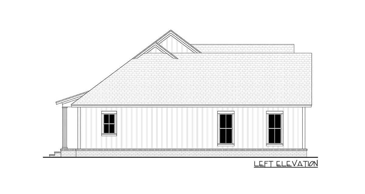 左立面草图的3卧室单层现代农舍。
