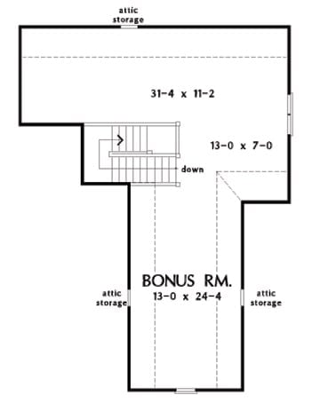 奖励房间平面图显示阁楼储藏室和通往主楼层的楼梯。