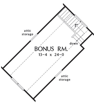奖励房间平面图显示阁楼储藏室和通往主楼层的楼梯。