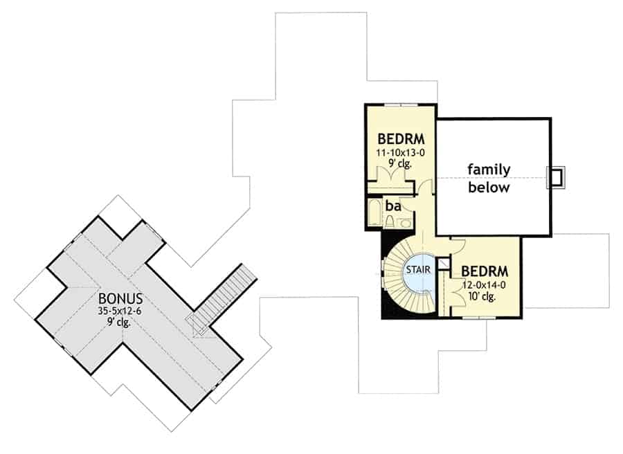 二层平面图有两间卧室和一个单独的奖励房间。