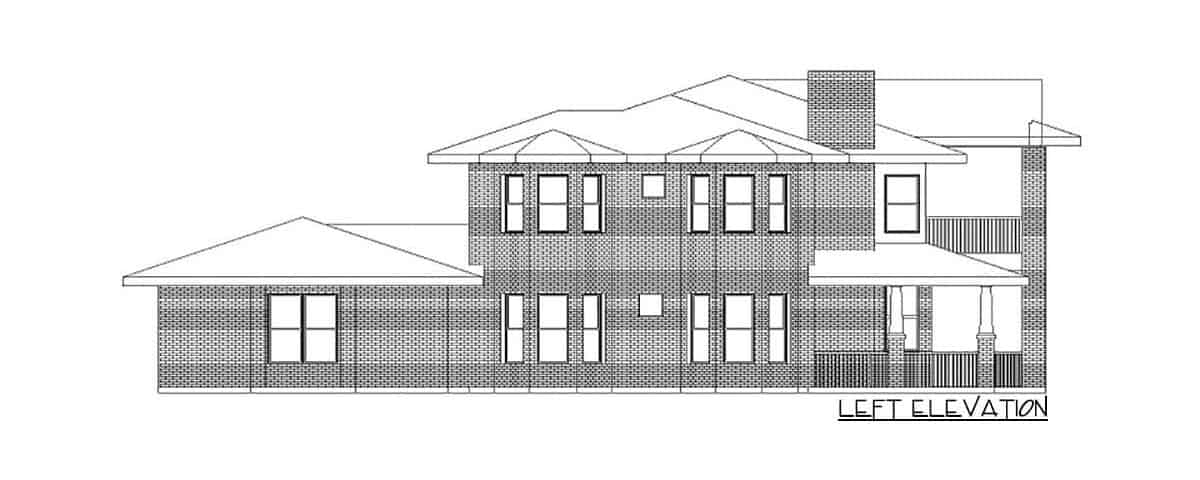 左侧四卧室两层南方传统住宅的立面草图。