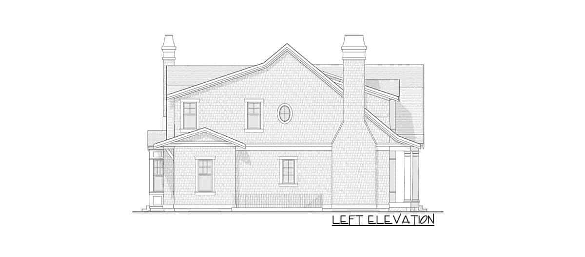 纽波特风格的7卧室两层住宅的左立面草图。