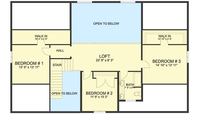 二级平面图和三个卧室,一个完整的浴室,还有一个阁楼。