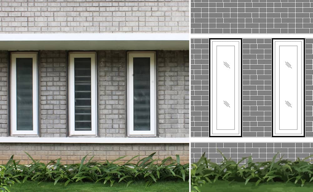 这是房子的薄窗户的另一个近距离观察，并在侧面展示了一个插图版本，以显示细节。