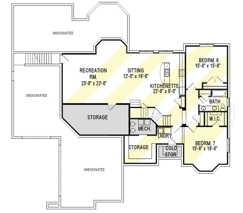 较低楼层平面图，设有2间卧室的较低楼层公寓，配有私人入口，厨房和洗衣房。