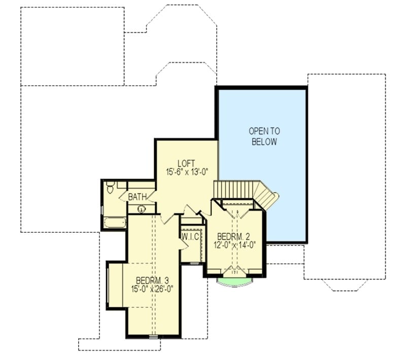 二楼平面图，有两间卧室和一间阁楼。