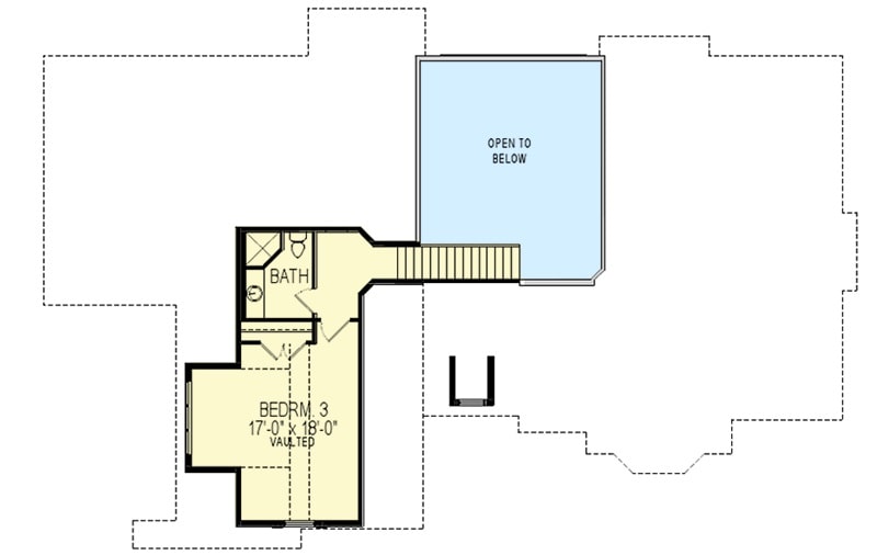 二层平面图带有卧室和完整的浴室。