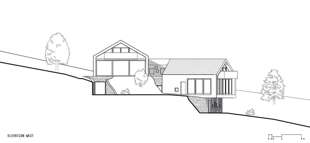 这是房子的立面和周围地形的示意图。