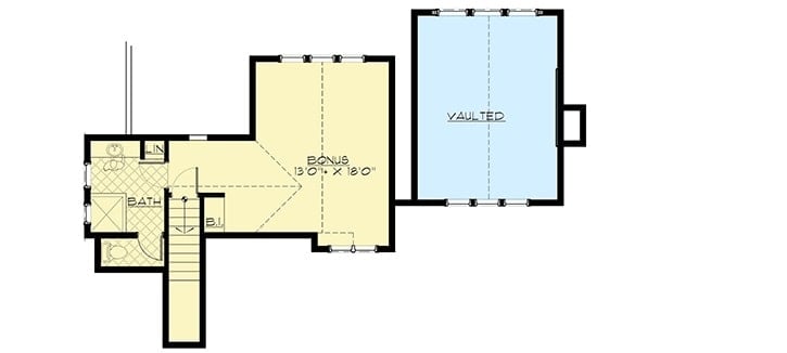二层平面图，设有奖金房间，配有衣柜和完整的浴室。