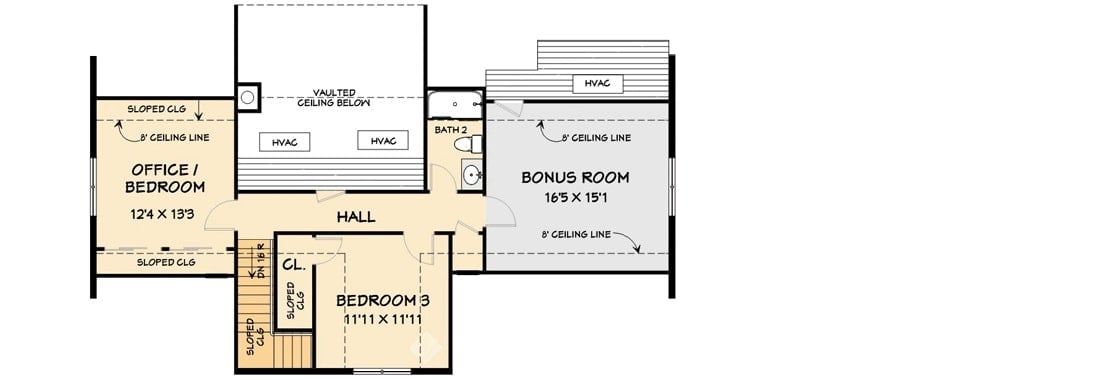 二楼平面图，有两间卧室和一间奖金房。