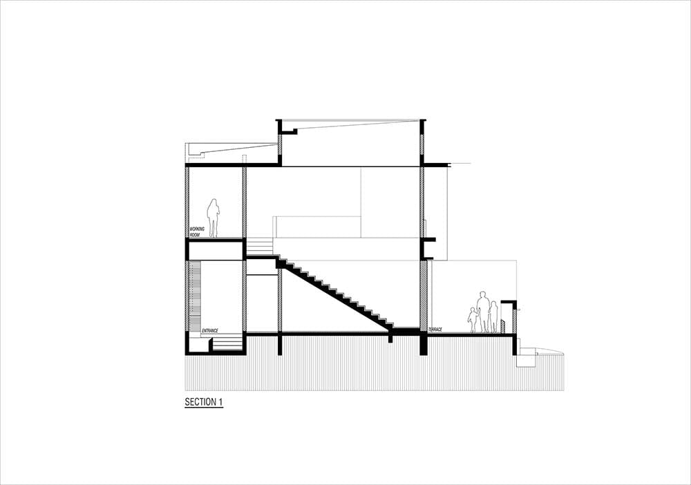 这是房屋的横截面立面与房屋内部剖面的插图。