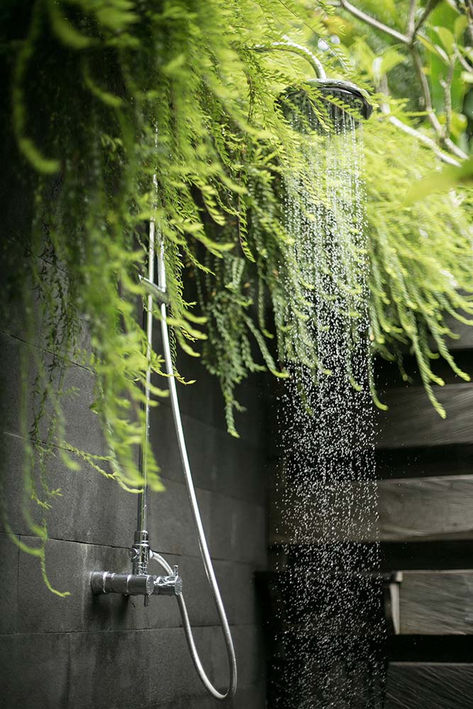 这是另一个户外淋浴区，各种植物补充该区域。
