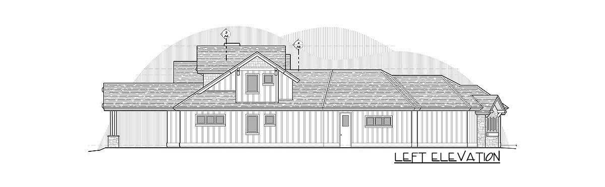 左图为两层四卧室的山区牧场住宅。