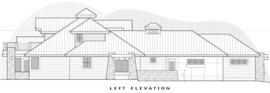 左立面的四卧室两层当代住宅草图。