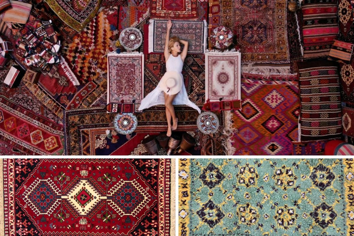 照片拼贴的不同类型的地毯。