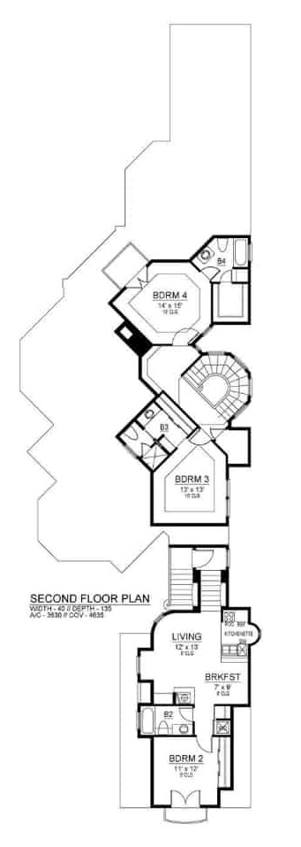 二层平面图，有两间卧室和一间姻亲套房。