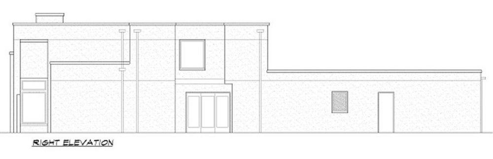 两层四卧室的当代住宅的右立面草图。