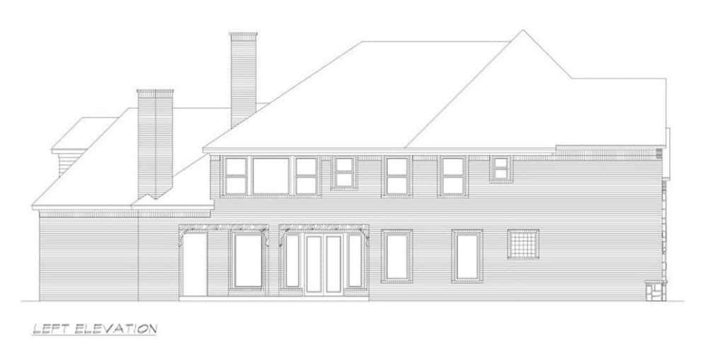 左立面的两层四卧室的新古典主义住宅草图。