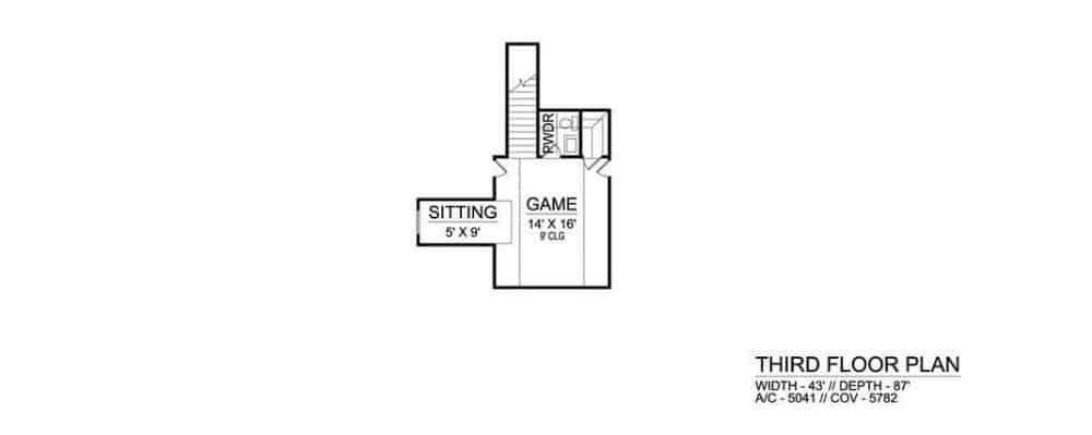 第三层平面图与游戏室完成粉浴，壁橱，和休息区。