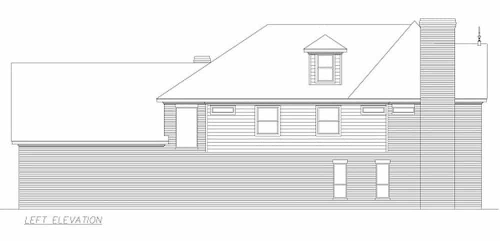 左侧三层现代四卧室住宅的立面草图。