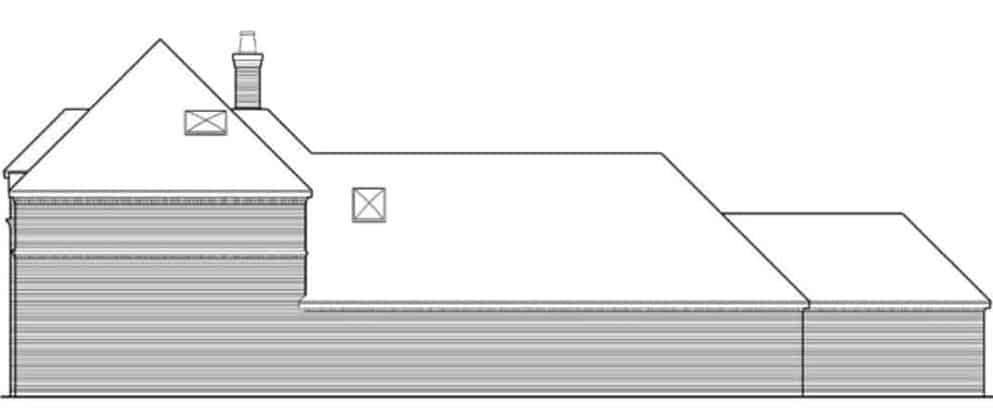 当代两层三卧室住宅的右立面草图。