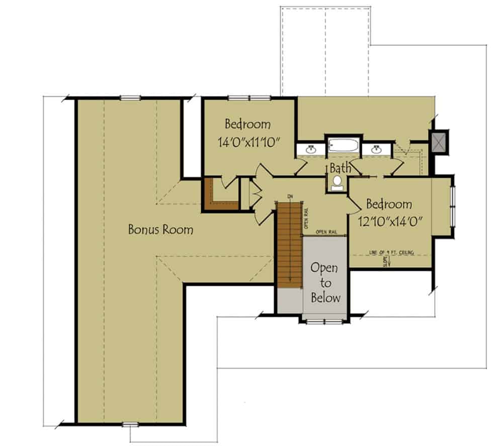二层平面图有一间奖励房和两间共用杰克和吉尔浴室的卧室。