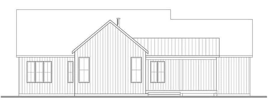 单层两居室现代牧场的后立面草图。