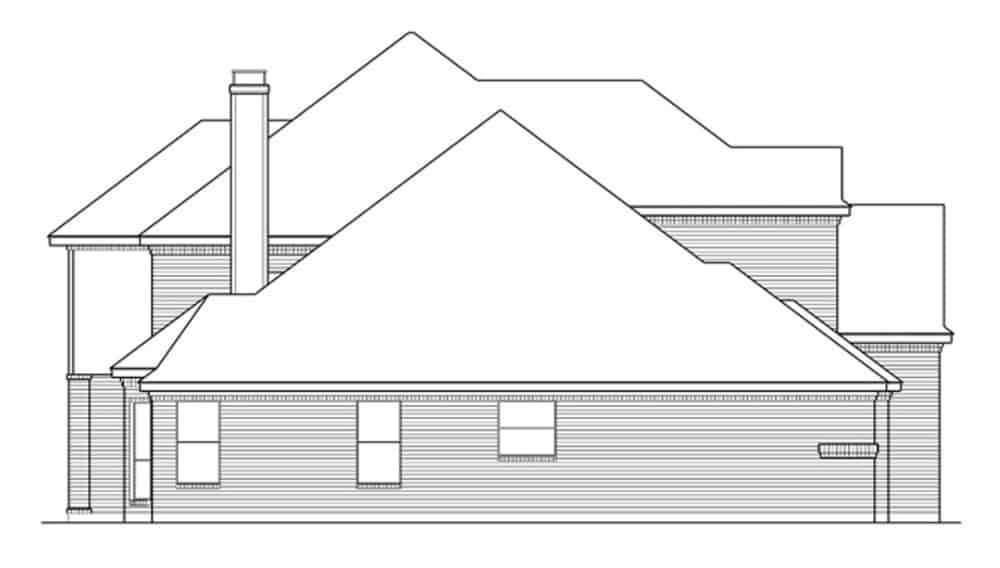 传统的两层四卧室住宅的左立面草图。