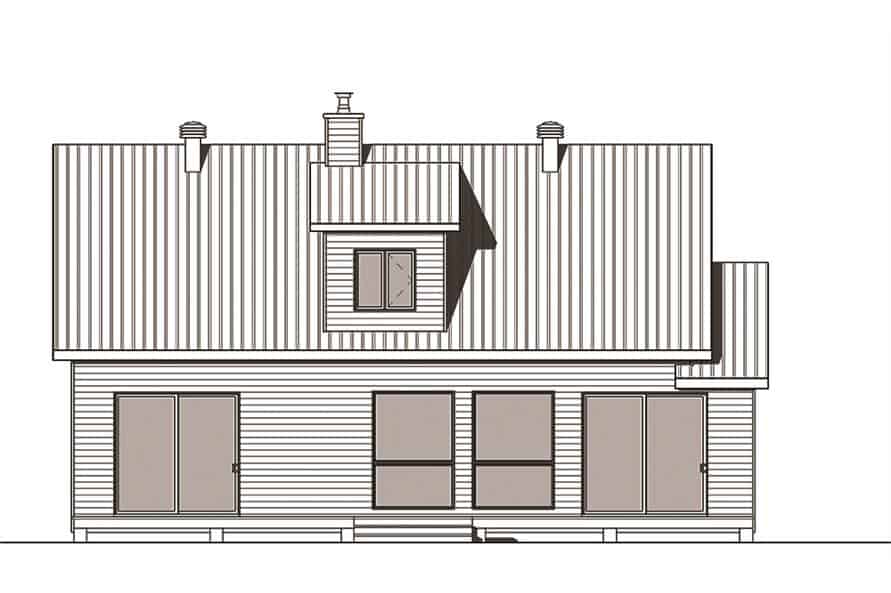 两层过渡风格的三卧室住宅的正面立面草图。