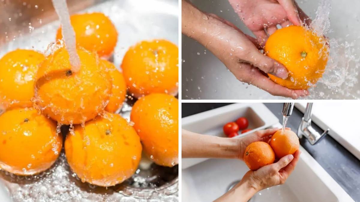 照片拼贴的橙色洗水槽