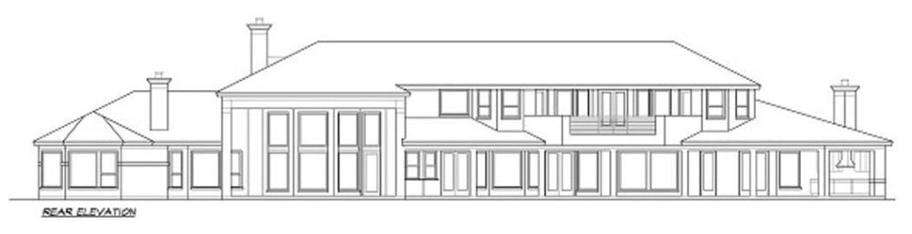 四卧室地中海风格的两层楼住宅的后立面草图。
