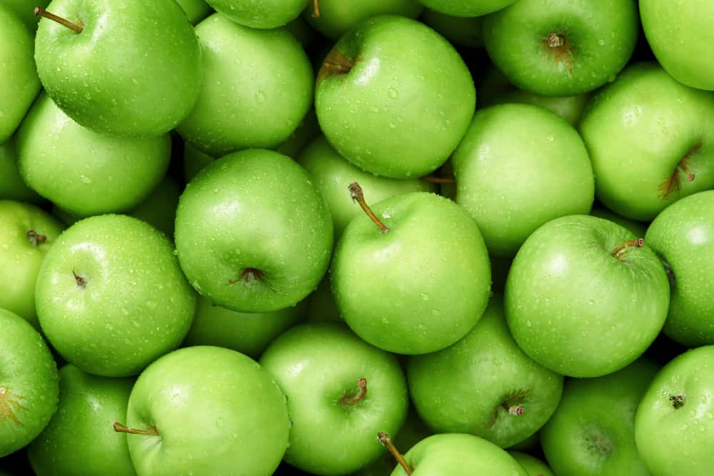 展出的是一堆绿色的史密斯奶奶苹果。