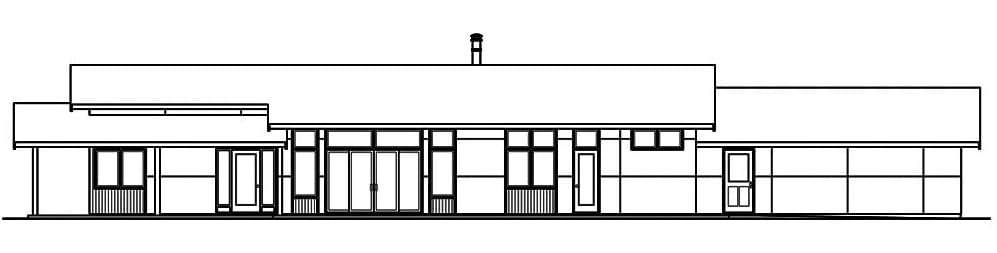 单层三卧室现代房屋的左高程素描。