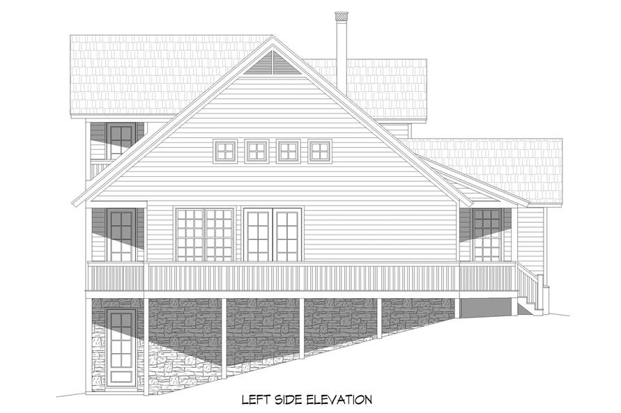 左边两层三卧室农舍的立面草图。