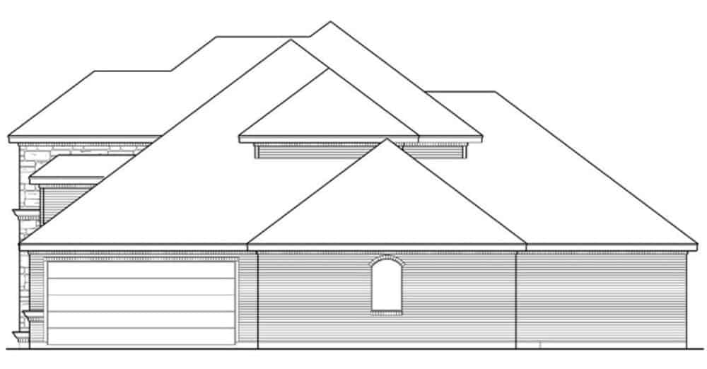 新古典主义风格的两层三卧室住宅的右立面草图。