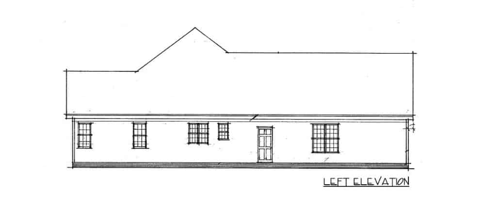 左立面草图的两层现代四卧室农舍。