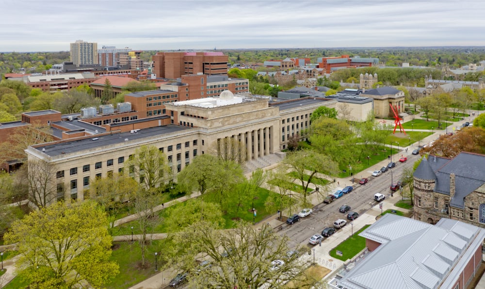 安阿伯市的密歇根大学的鸟瞰图。