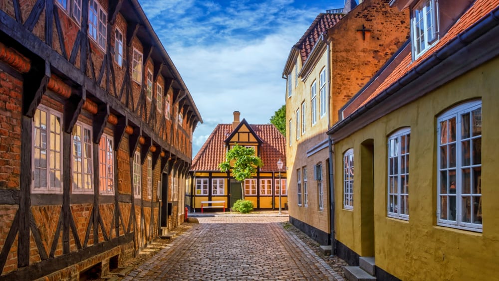 丹麦，中世纪Ribe镇沿街的房屋。