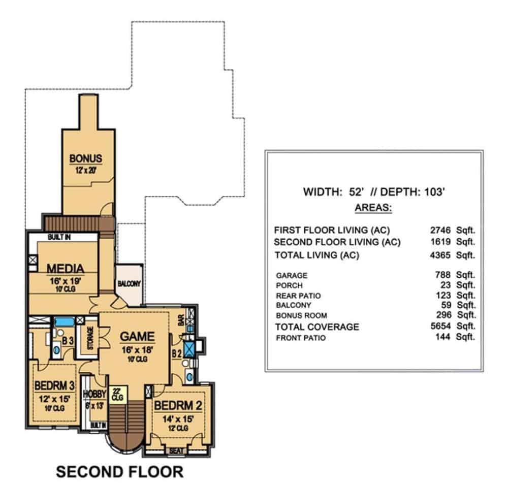 二层平面图有三间卧室，一间阁楼和一间奖励房。