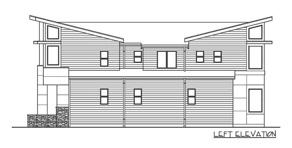 西北四卧室现代风格两层住宅的左立面草图。