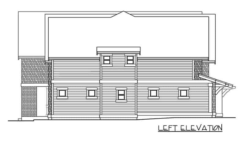 西北五卧室两层工匠住宅的左立面草图。