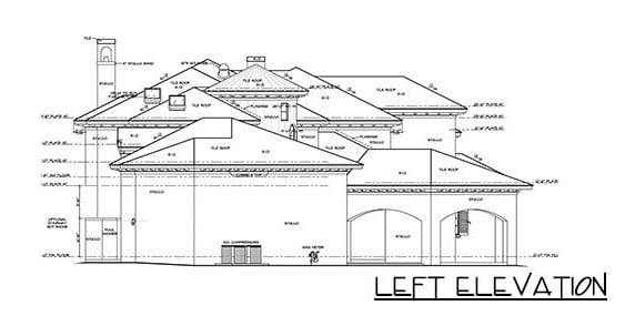 托斯卡纳六卧室两层别墅的左立面草图。