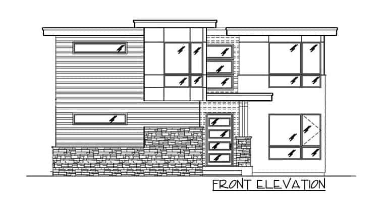 当代两层四卧室西北住宅的正面草图。
